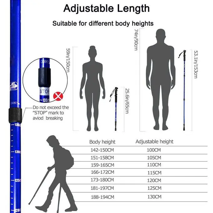 2PCS Anti Shock Trekking Hiking Pole Adjustable Telescoping Walking Stick for Mountaineering, 135 cm Aluminium Grade with Shock Absorber With an ONOFF Feature Lightweight Hiking Poles -Blue-3.webp