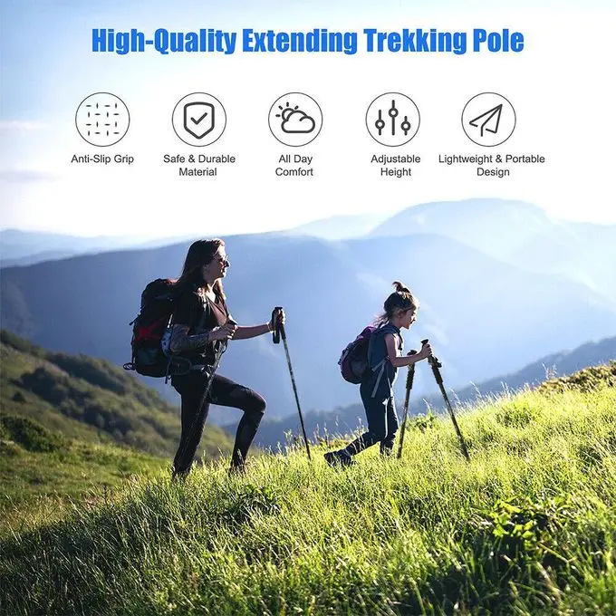 2PCS Anti Shock Trekking Hiking Pole Adjustable Telescoping Walking Stick for Mountaineering, 135 cm Aluminium Grade with Shock Absorber With an ONOFF Feature Lightweight Hiking Poles -Black-6.webp