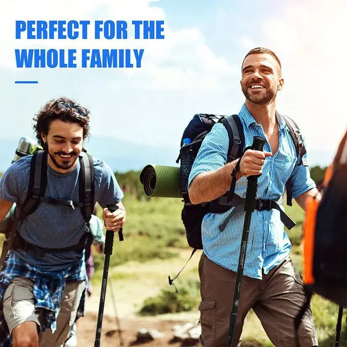 2PCS Anti Shock Trekking Hiking Pole Adjustable Telescoping Walking Stick for Mountaineering, 135 cm Aluminium Grade with Shock Absorber With an ONOFF Feature Lightweight Hiking Poles -Black-5.webp