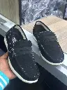 Tan Suede Penny Loafers Black 1.webp