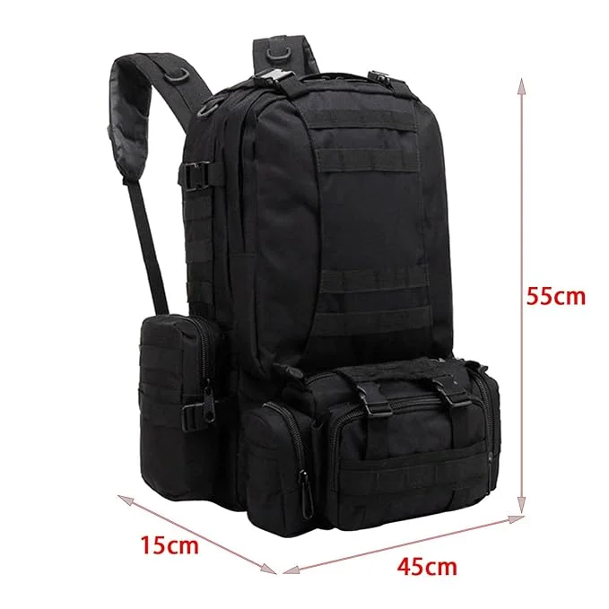 55L Tactical Backpacks Rucksacks 4 in 1 for Outdoor Sports Hiking Camping Black