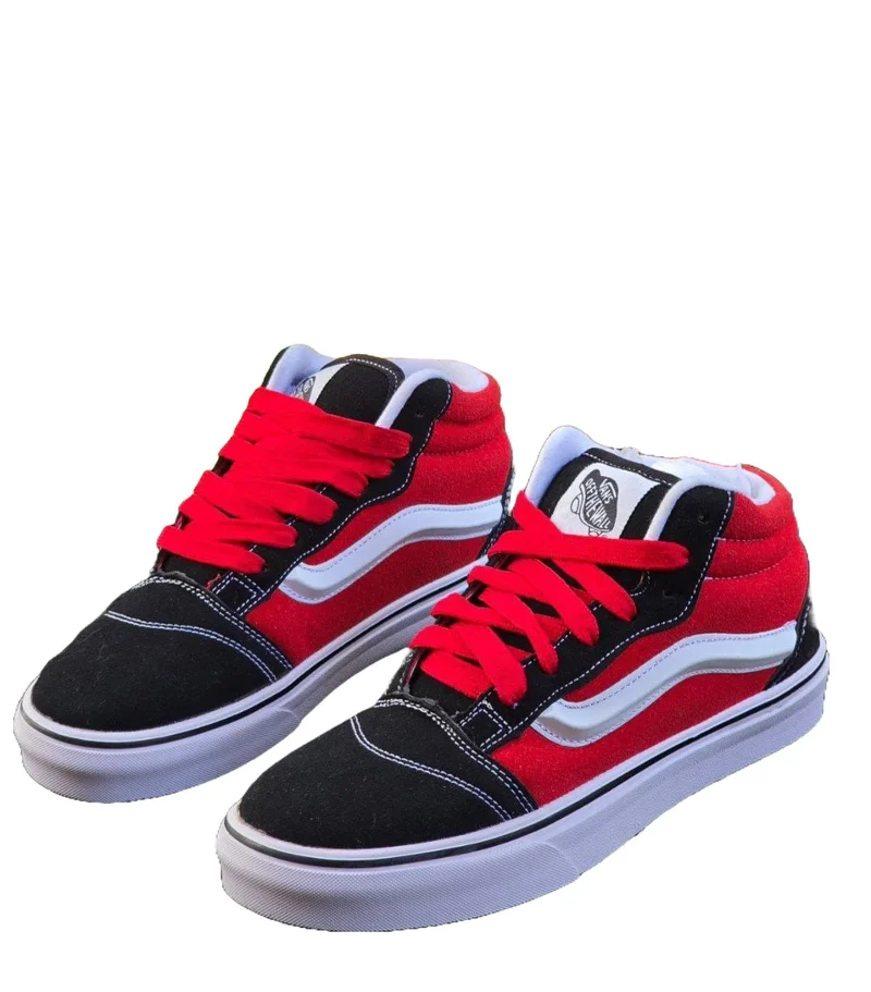 CLASSIC HIGH TOP BLACK-RED VANS SNEAKERS.