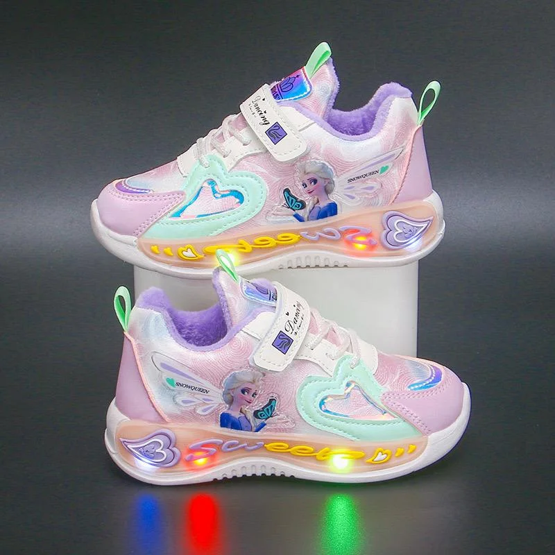 Disney Princess Snow Queen Light-Up Sneakers for Little Dreamers/Kids LED Shoes