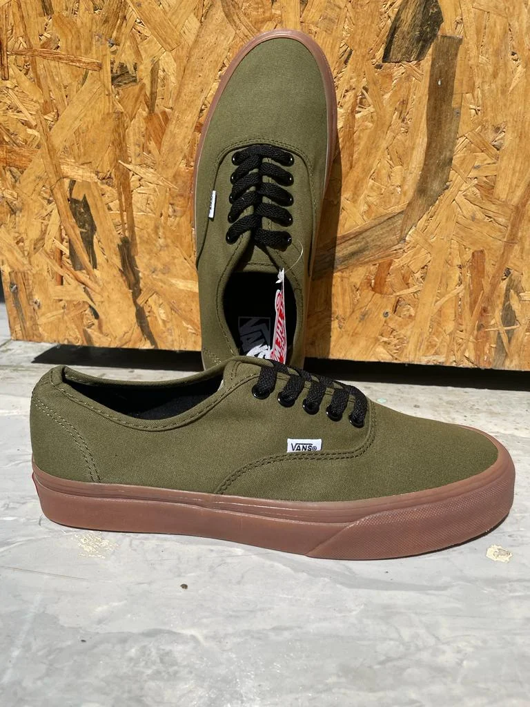 Double Soled Authentic Vans Shoes - Jungle Green Gum Sole