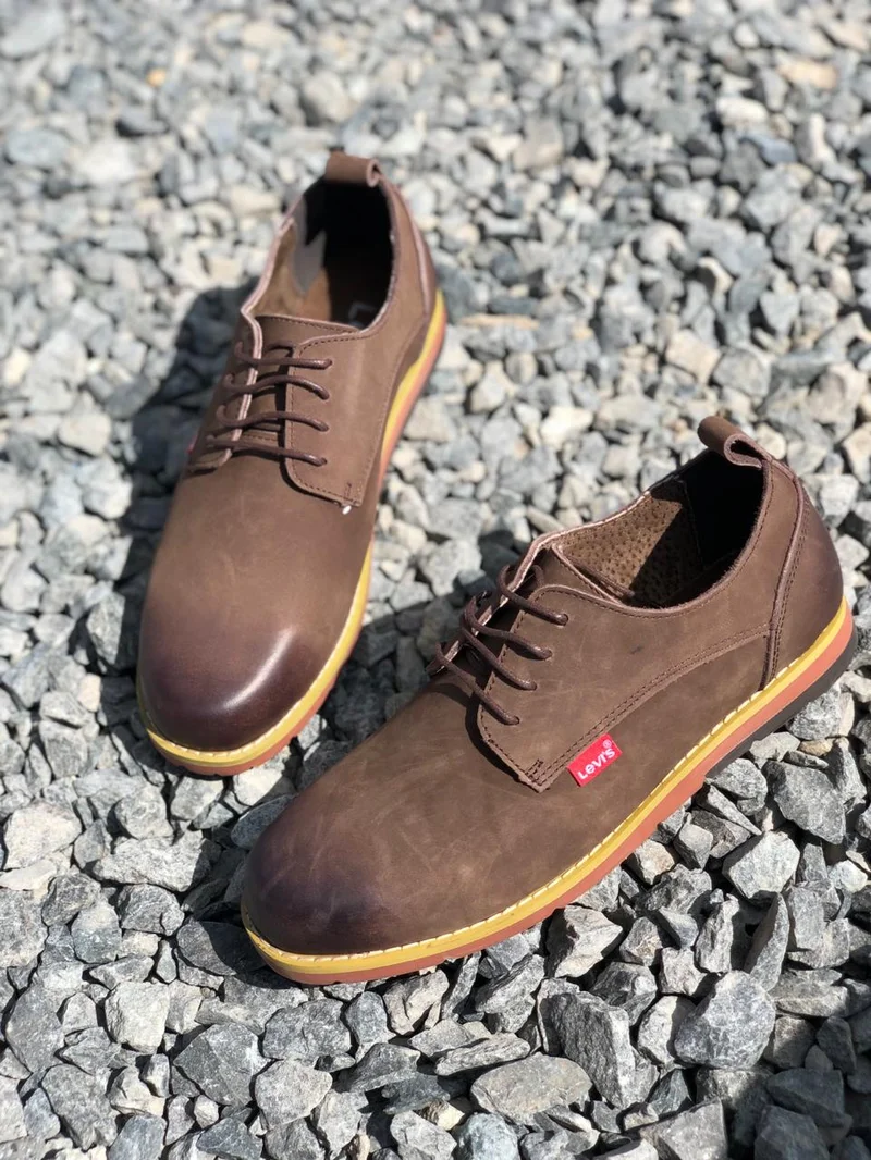 Levi Casual Mens Leather Laced Coffee Brown Gum Sole Shoes