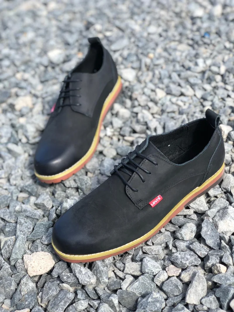 Levi Casual Mens Leather Laced Shoes Black Gum Sole Shoes