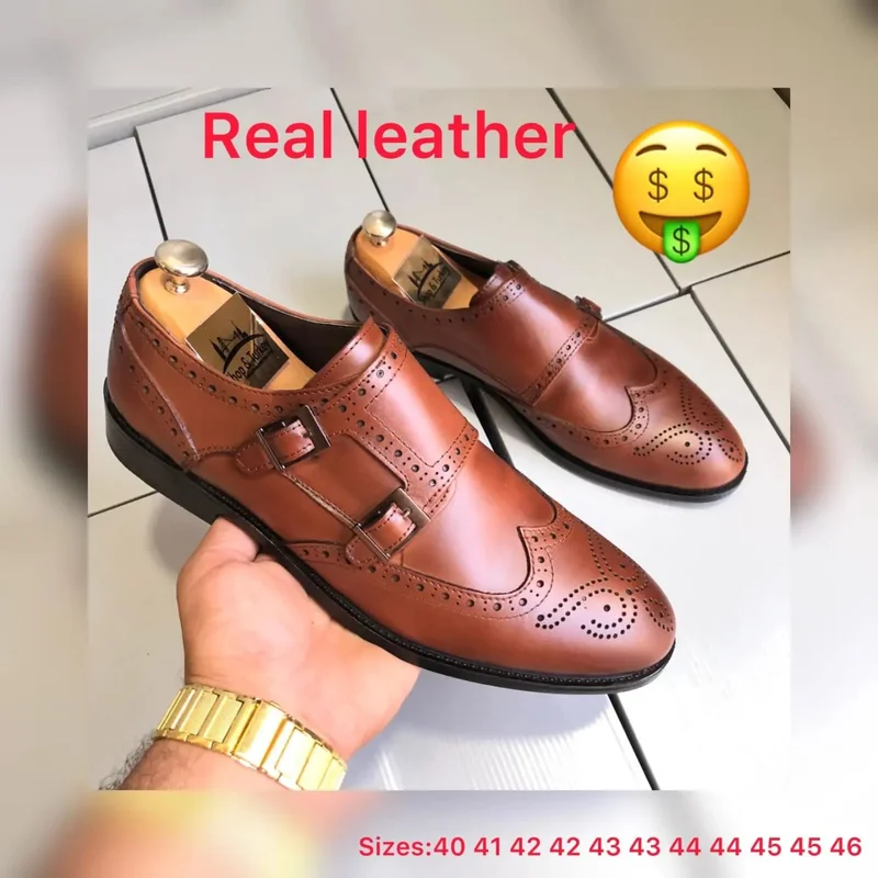 Men Double Monk Oxford leather Mens' Shoes