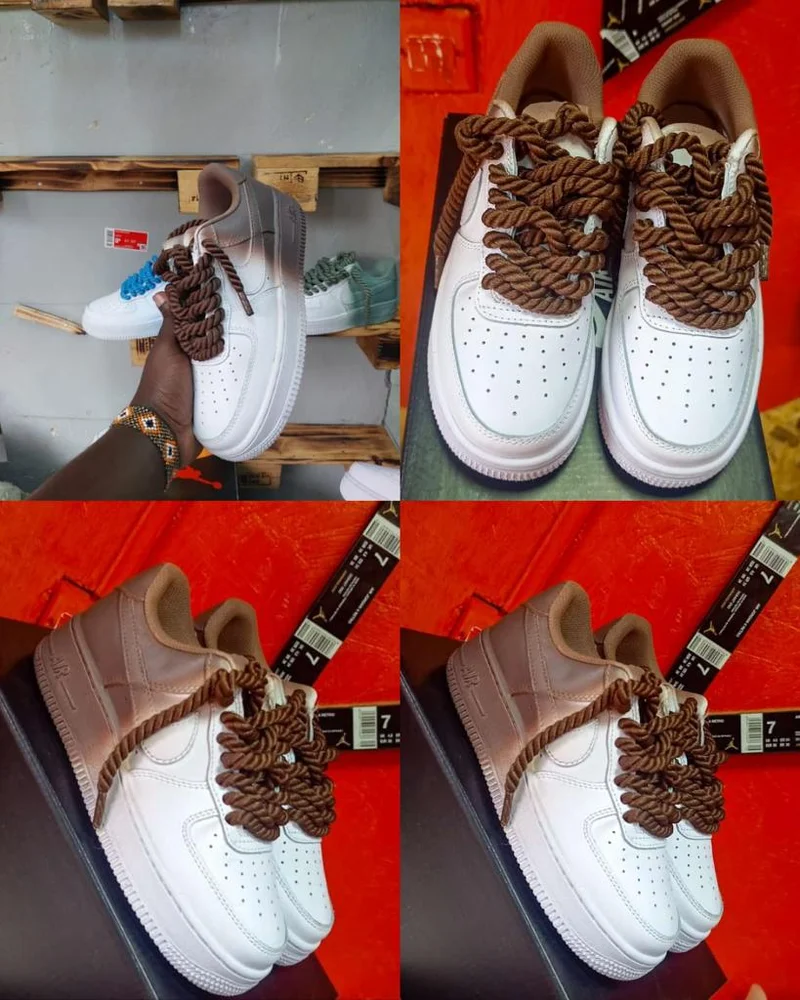 Nike Air Force 1 Low Customized with Chunky Laces Brown
