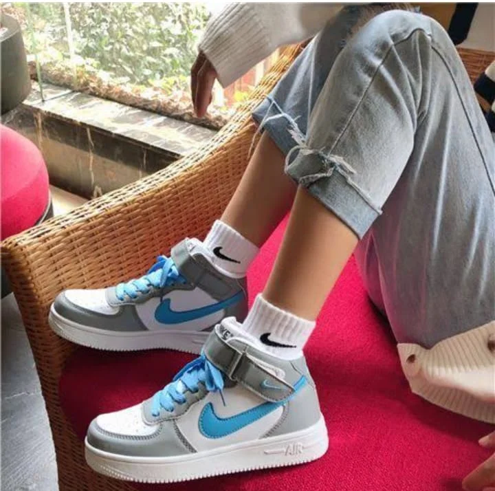 Nike Air Force 1 Women Sneakers High-top Shoes Chic Sports Grey/Blue Shoes