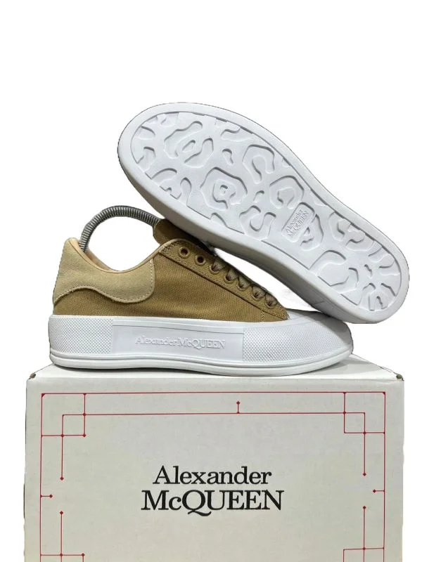 KHAKI  ALEXANDER MCQUEEN DECK PLIMSOLL SNEAKERS.