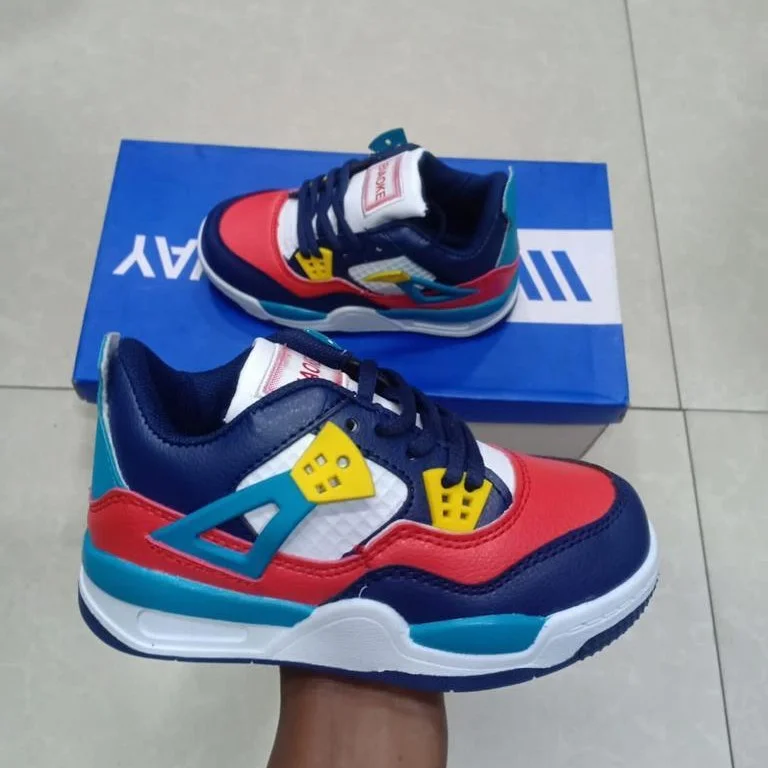 Quality Kids Shoes Nike Air Jordan 4 Blue-Orange-White Multi Children Sneakers
