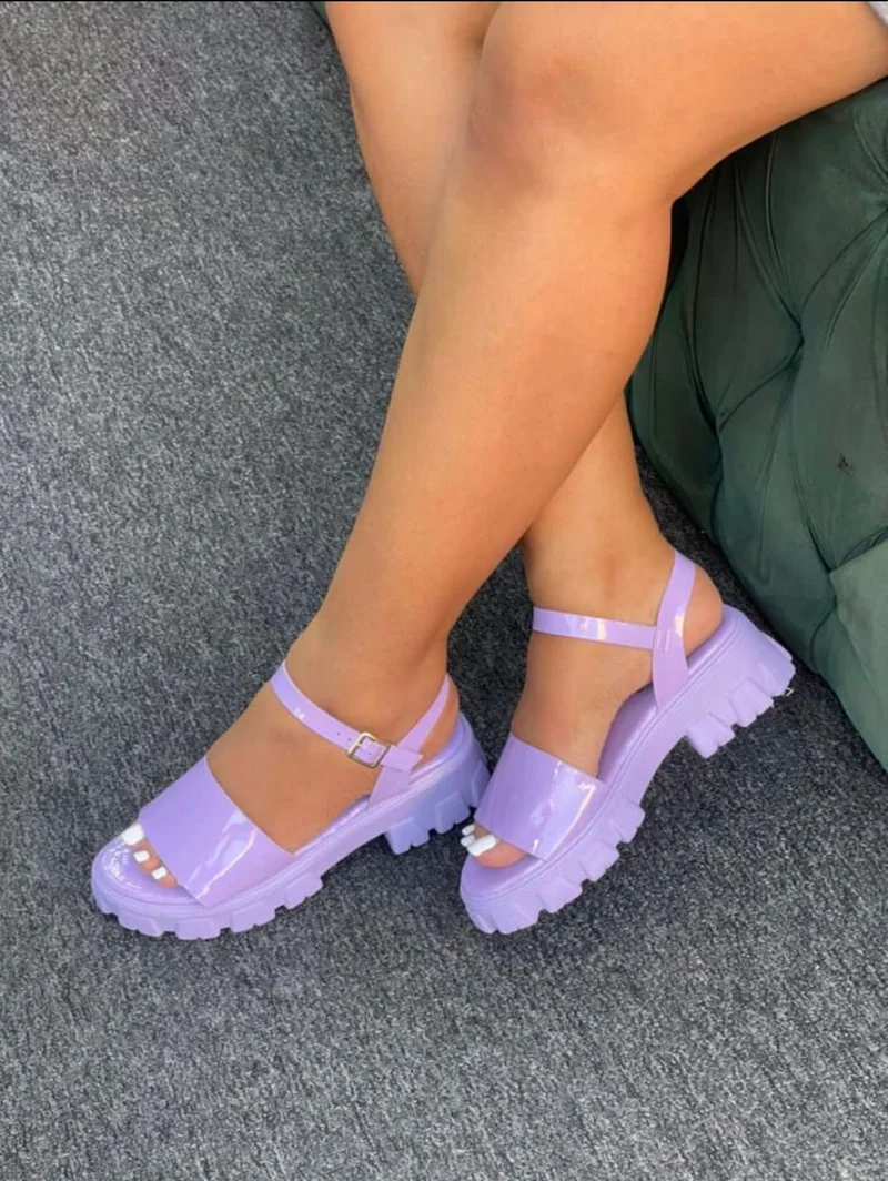 Strappy Ladies Platform Sandals Cool Purple Quality Open