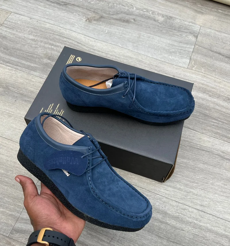 The Clarks Wallabee Blue Suede Shoes Moccassins