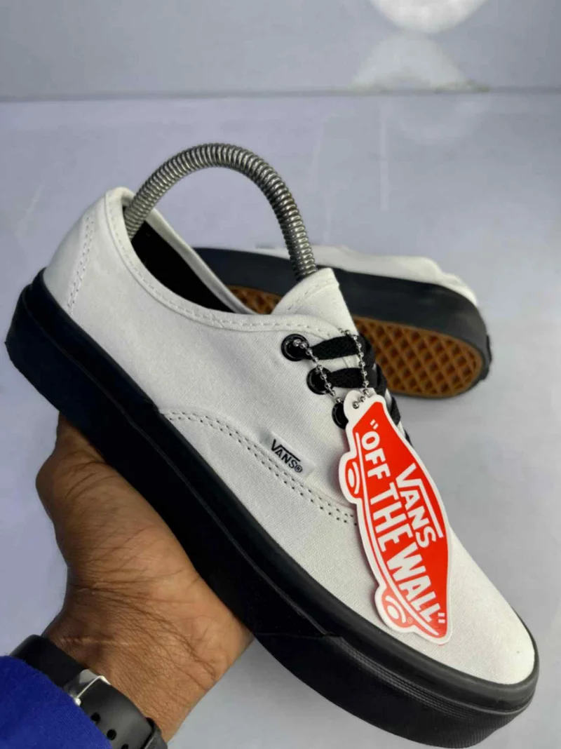 Vans Authentic White Canvas Shoes - Black Sole