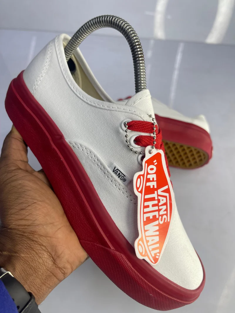 Vans Authentic White Canvas Shoes - Maroon Sole