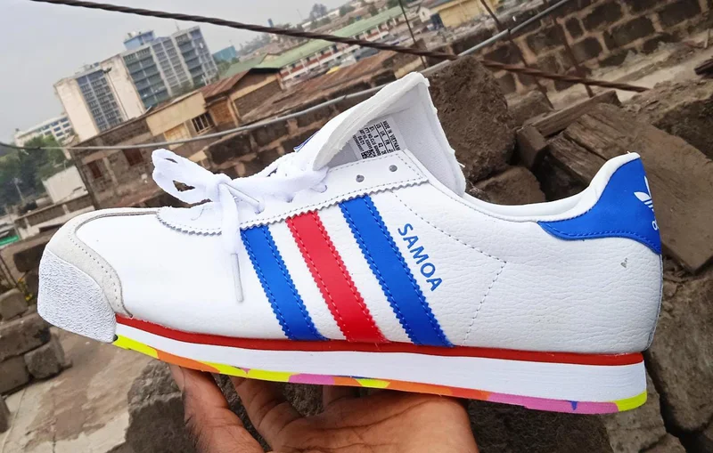 White Blue Red Striped Samoa Adidas Shoes Footware