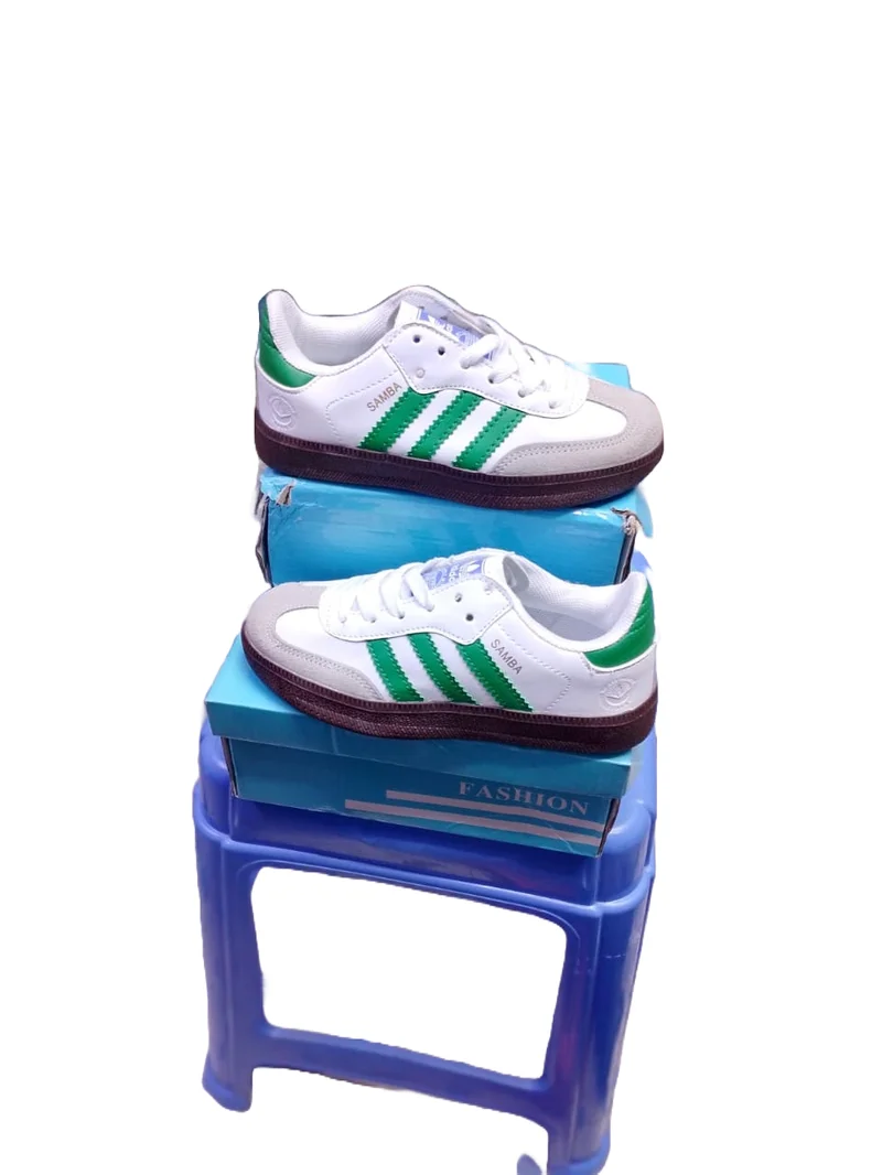 WHITE -GREEN  STRIPE KIDS SAMBA ADIDAS SNEAKERS