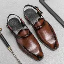 Men's Tan/Brown Polished Leather Slingback Loafers - Formal & Casual
