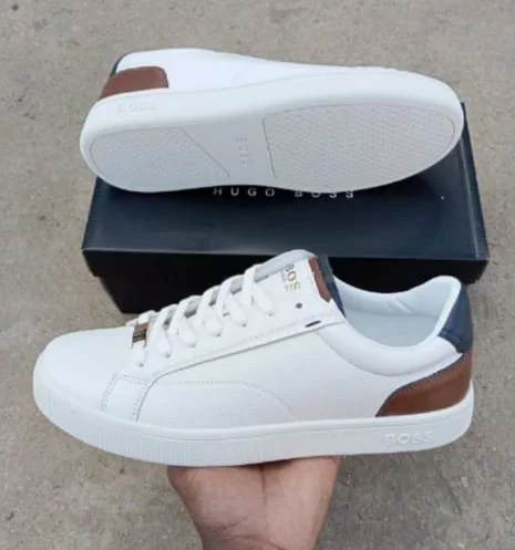 WHITE – BROWN  CASUAL HUGO BOSS LEATHER SNEAKERS