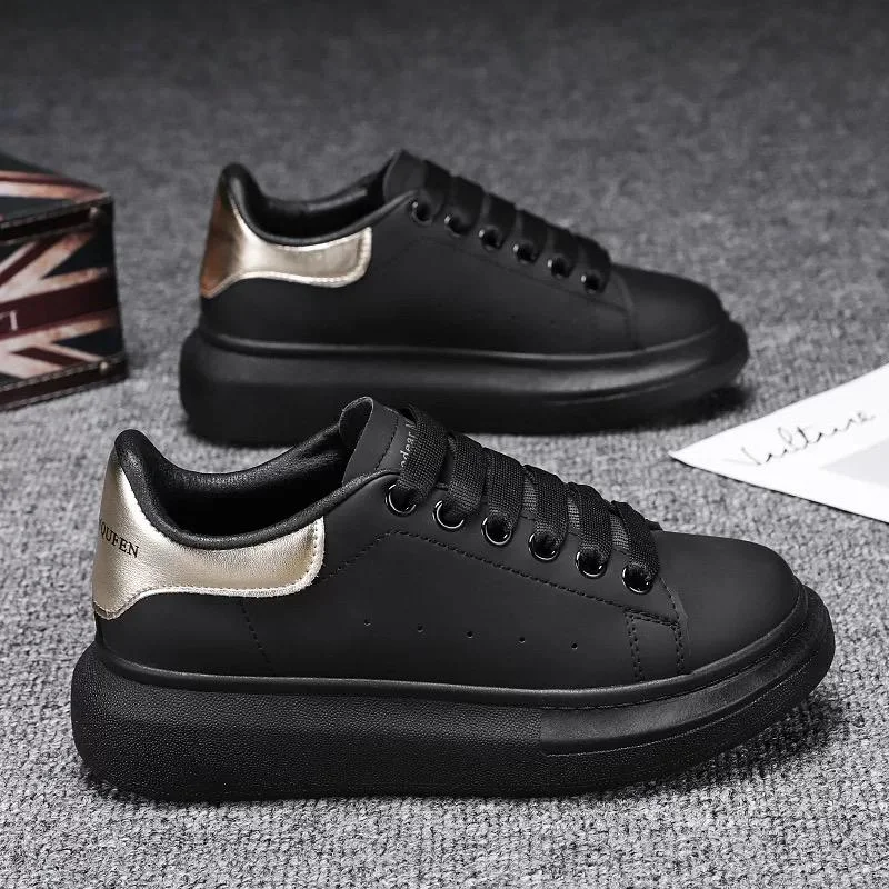 Alexander MCQueen Mens Show Leather Platform Black Gold Trainers