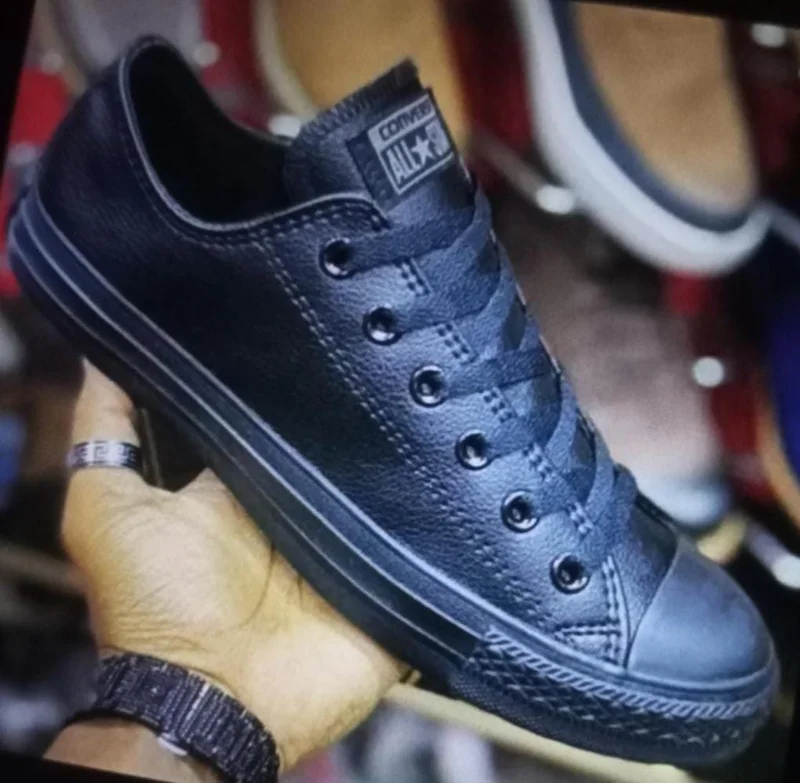 All Black Leather Converse Shoes All Star Sneakers