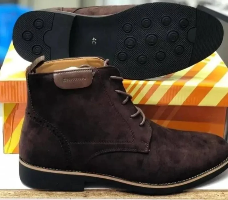 Authentic Dark Brown Suede Leather Boots Mens Cacatua Laced Boots