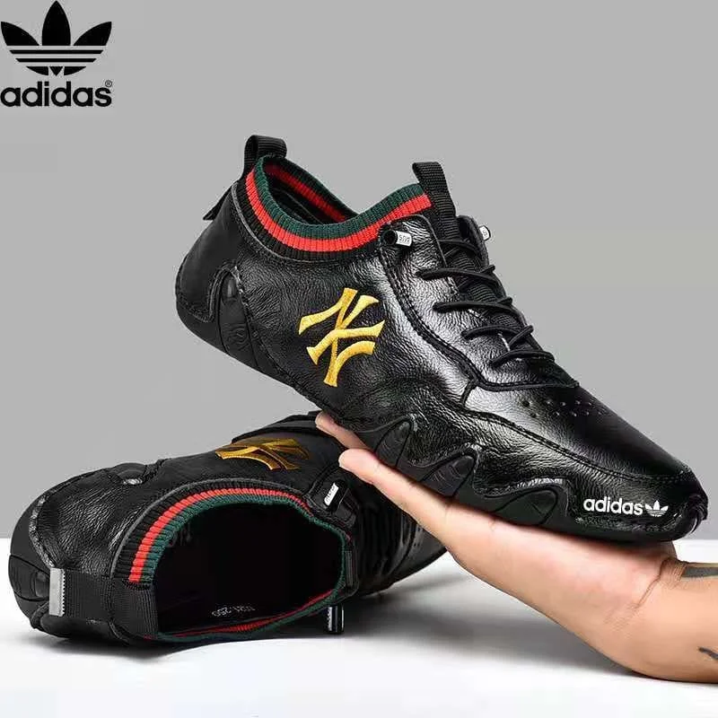 Adidas Men Handmade Pattern Leather Comfy Shoes Black