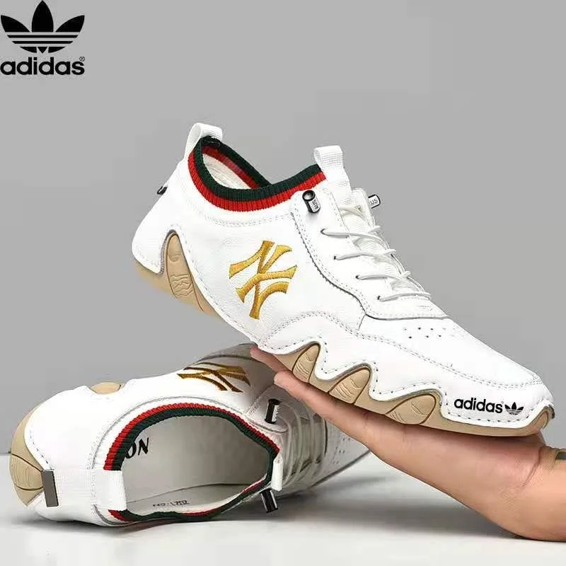 Adidas Men Handmade Pattern Leather Comfy Shoes White