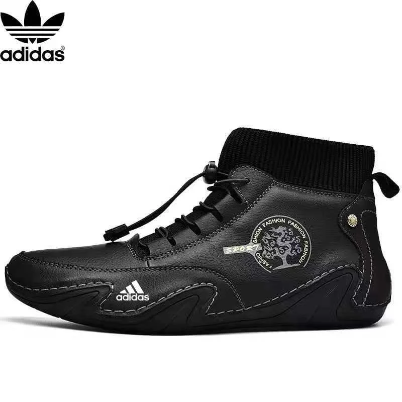Adidas Men Handmade Pattern Leather Comfy Soft Sock Ankle Boots Black