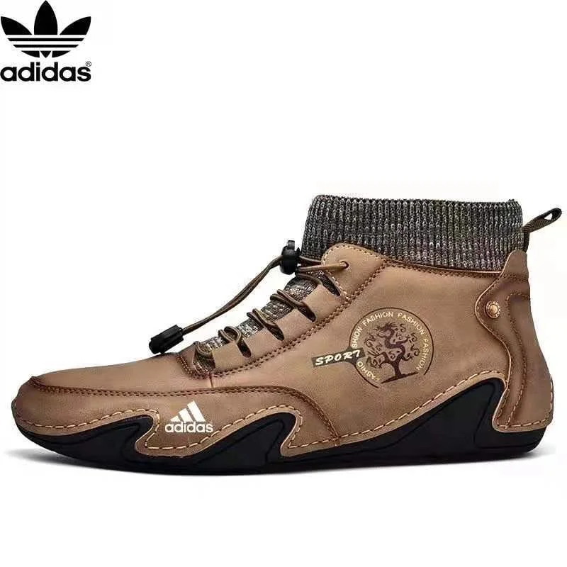 Adidas Men Handmade Pattern Leather Comfy Soft Sock Ankle Boots Brown