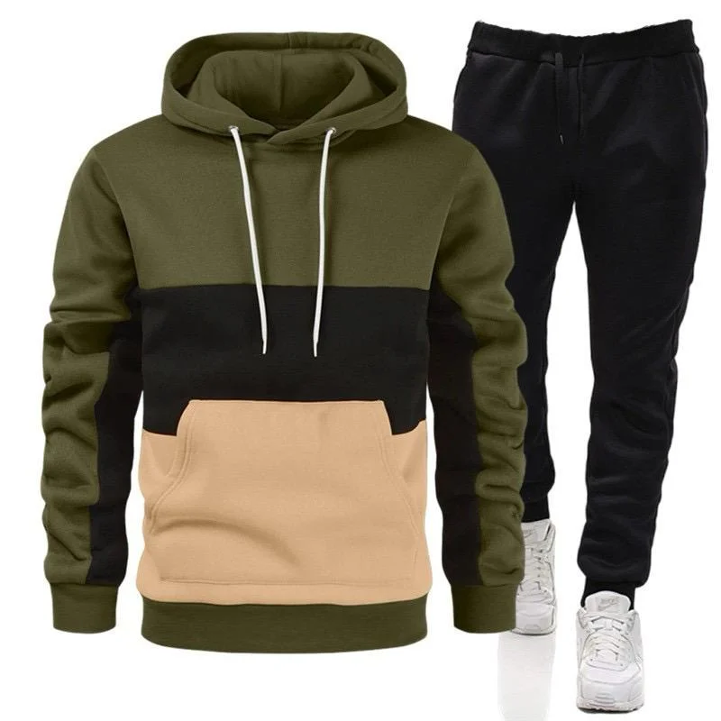 Designer Unisex Tracksuit Hooded and pants in Green Beige Black