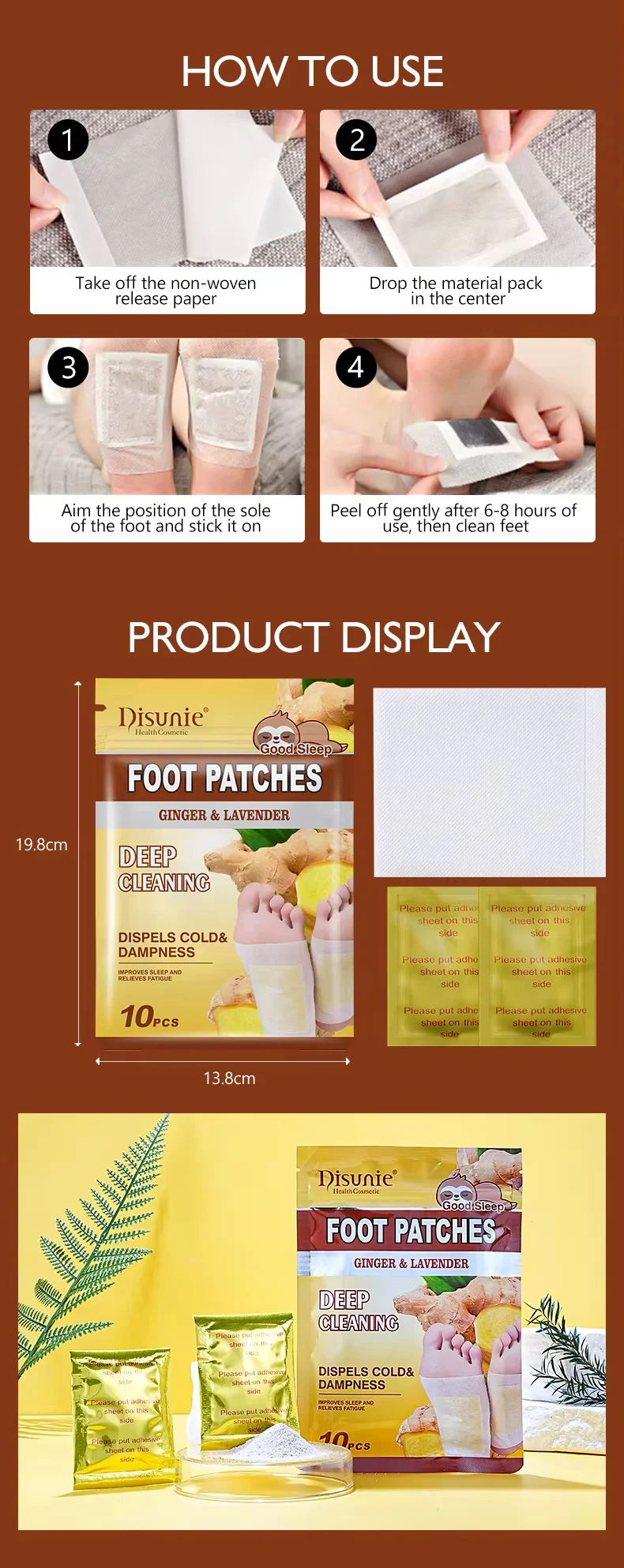 Detox & Sleep Deeply with Disunie  Ginger & Lavender Foot Patches -Improve Sleep