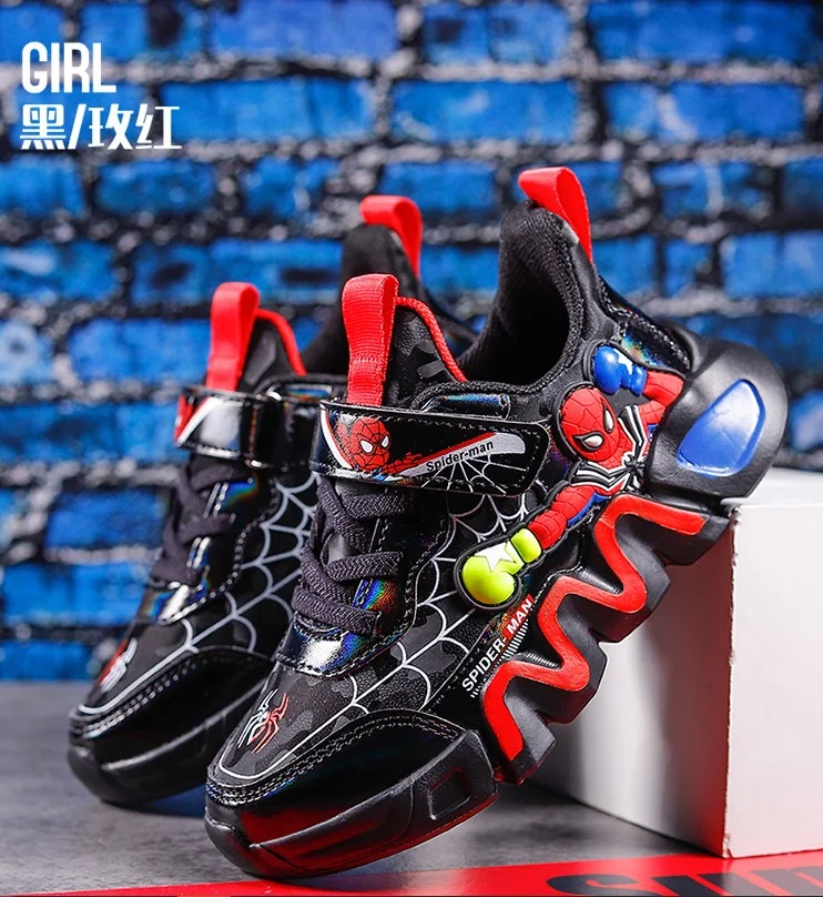 Disney Spiderman Children's Casual Black PU Leather Light Comfortable T