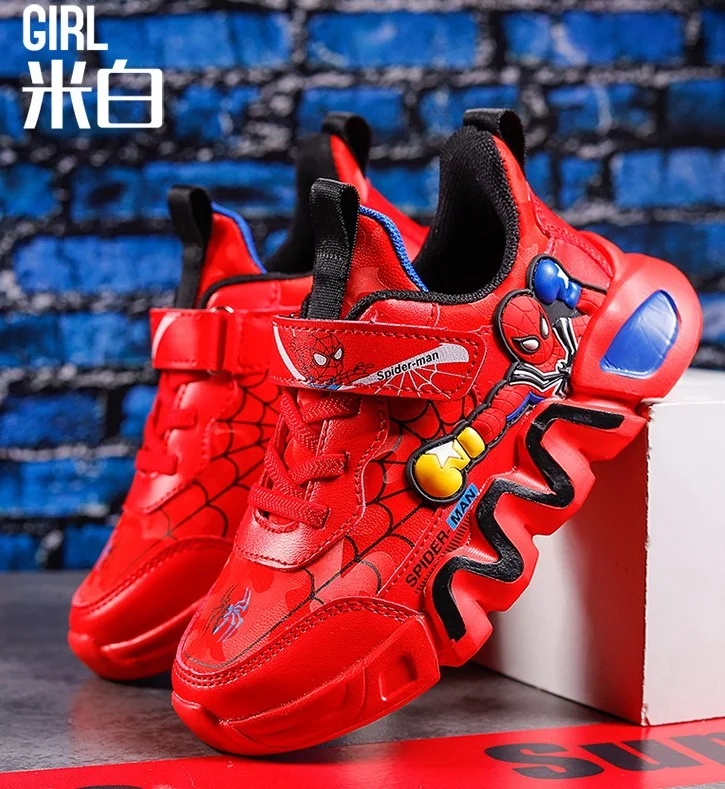 Disney Spiderman Children's Casual Red PU Leather Light Comfortable Tennis Shoes