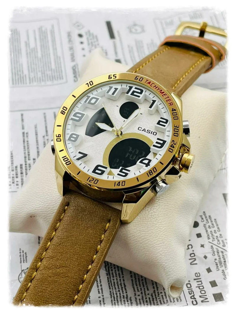 Edifice Casio with Fusion of Digital and Analog Clock/Mega Cheif/LED light/Beige