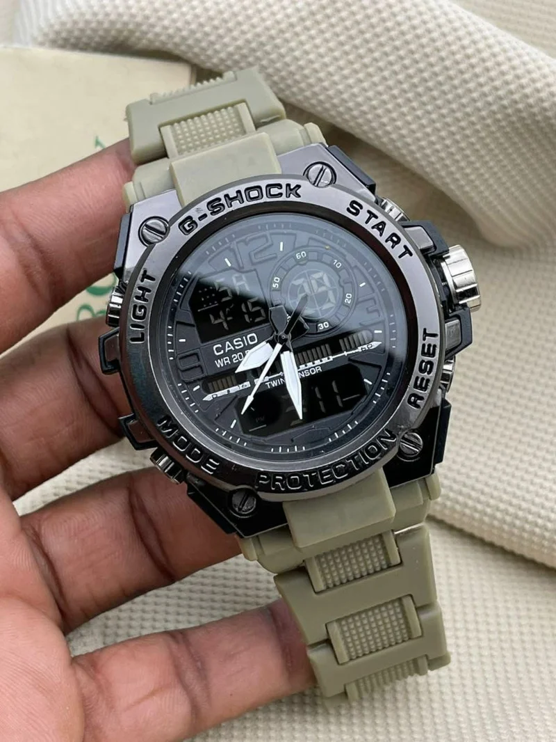 G-Shock High Quality Original Casio WR 20 Bar Men Beige Black Metal Wrist Watch