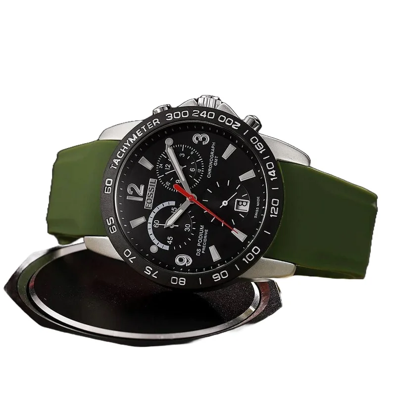 GREEN STRAP FOSSIL MEN'S QUARTZ WATCH.