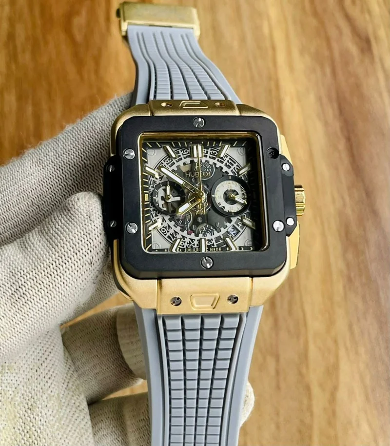 GREY-STRAP HUBLOT SQUARE BANG WATCH