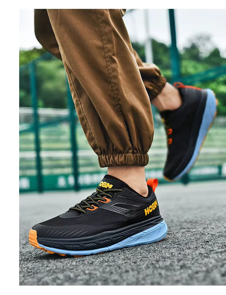 HOBM Men's Running Shoes - Lightweight & Breathable - Black-Blue-Orange