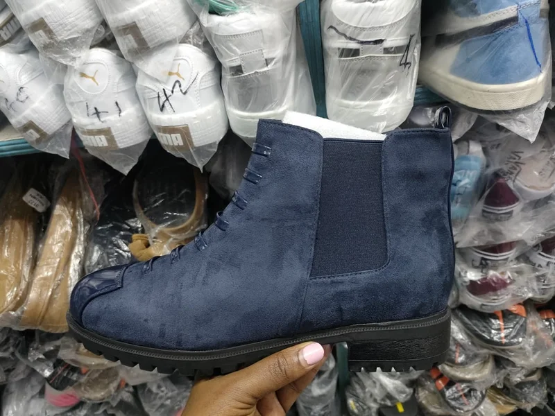 Ladies Ankle Platform Women Boots Chunky Designer Navy Blue Shoes