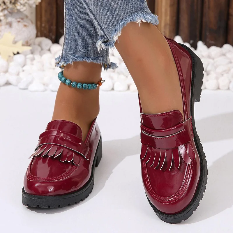 Maroon Fashion Brogues Ladies Slipon Women Shoes