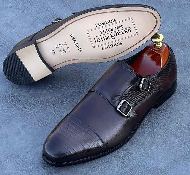 Men Double Monk Oxford leather Dark Brown mens' Shoes..