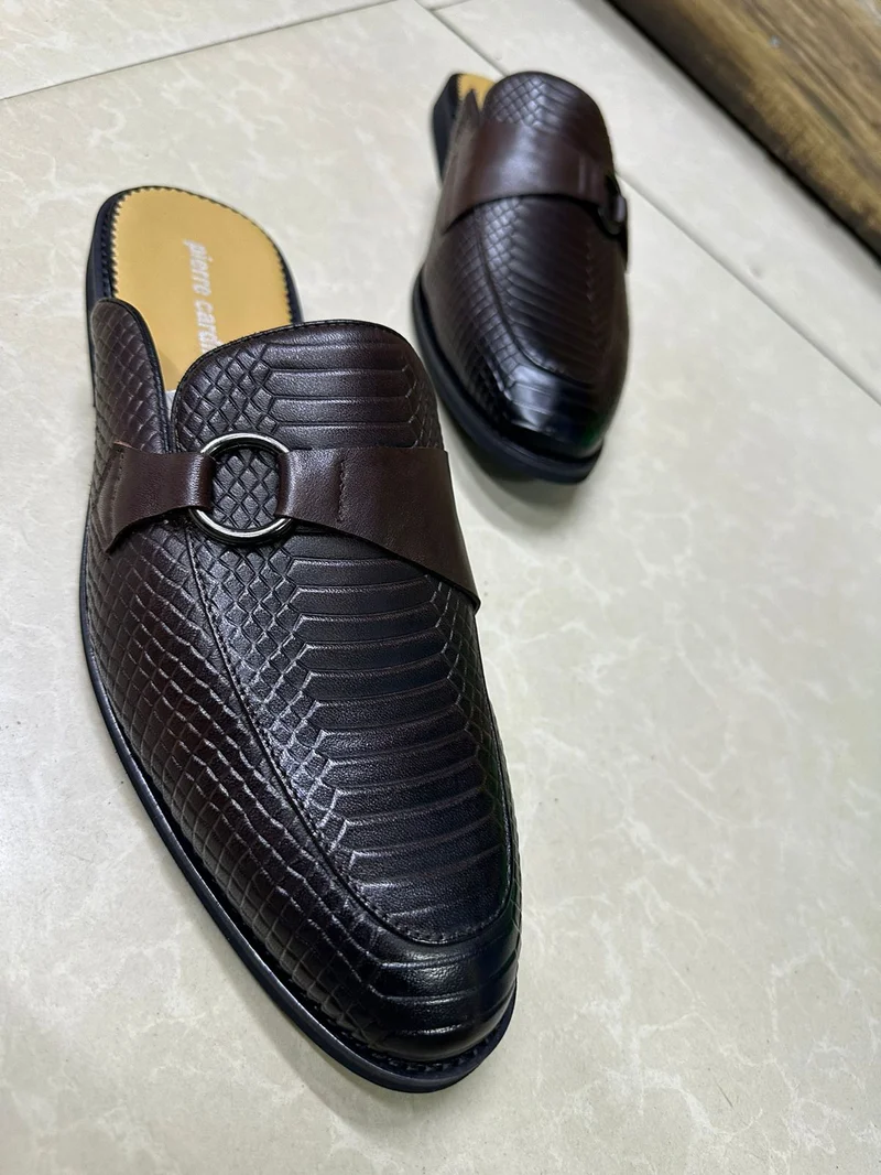 Men Quality Leather Coffee Brown Official Men's  Backless Mules