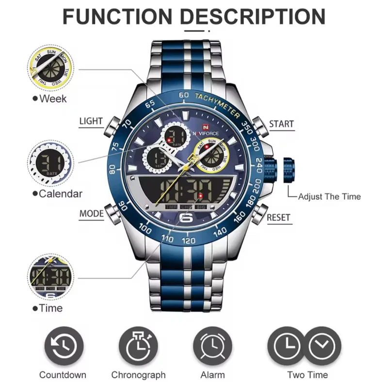 Naviforce Chronograph Function NF9188 Water Resistance Watch Stainless SteelBand