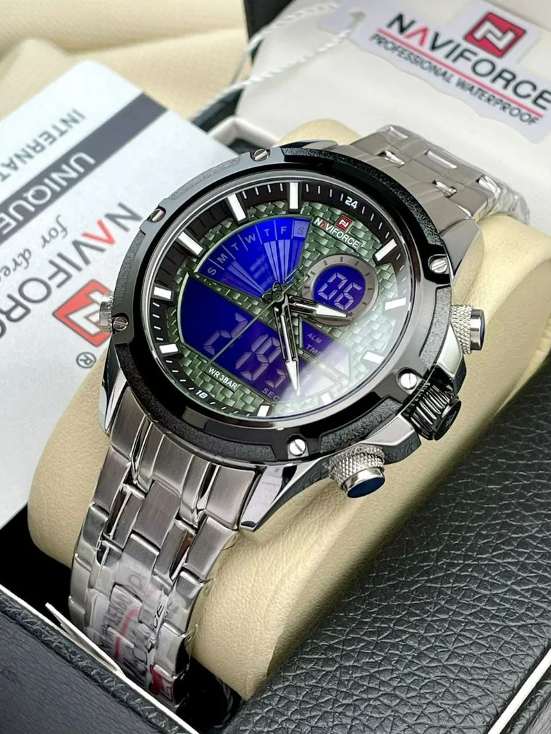 Naviforce Luxury Dual Display Luminous Stainless Steel Watch Men