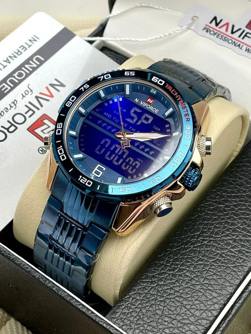 Naviforce Luxury Dual Display Luminous Stainless Still Watch Men Blue