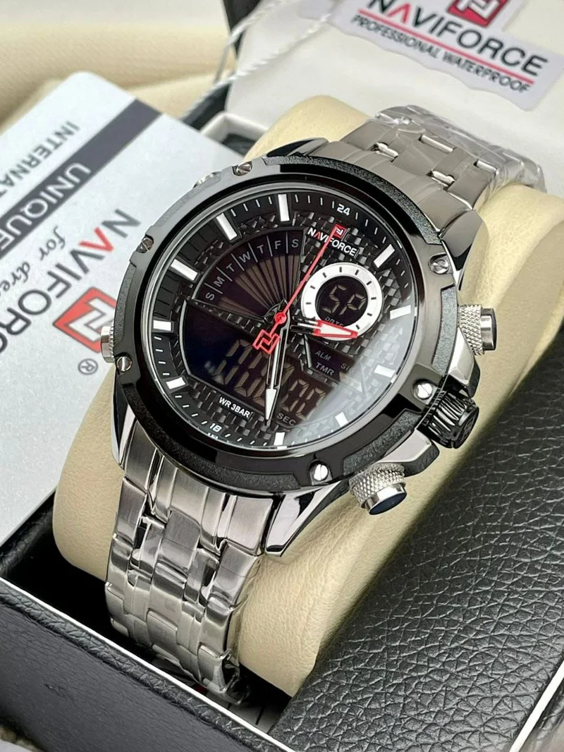 Naviforce Luxury Dual Display Luminous Stainless Still Watch Men Silver Black