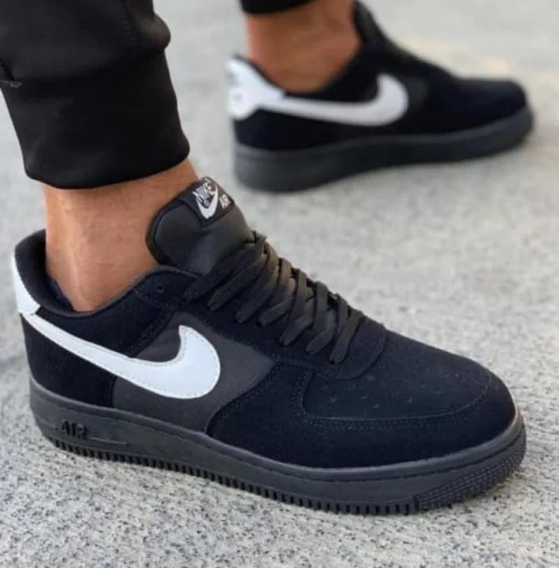 Off White x Nike Air Force 1 Black Suede Sneakers
