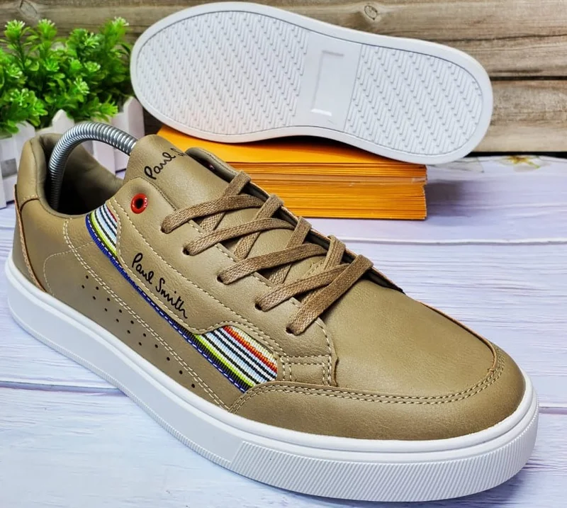 Paul Smith Men's Mustard Leather Low-Top Sneakers with Striped Detail