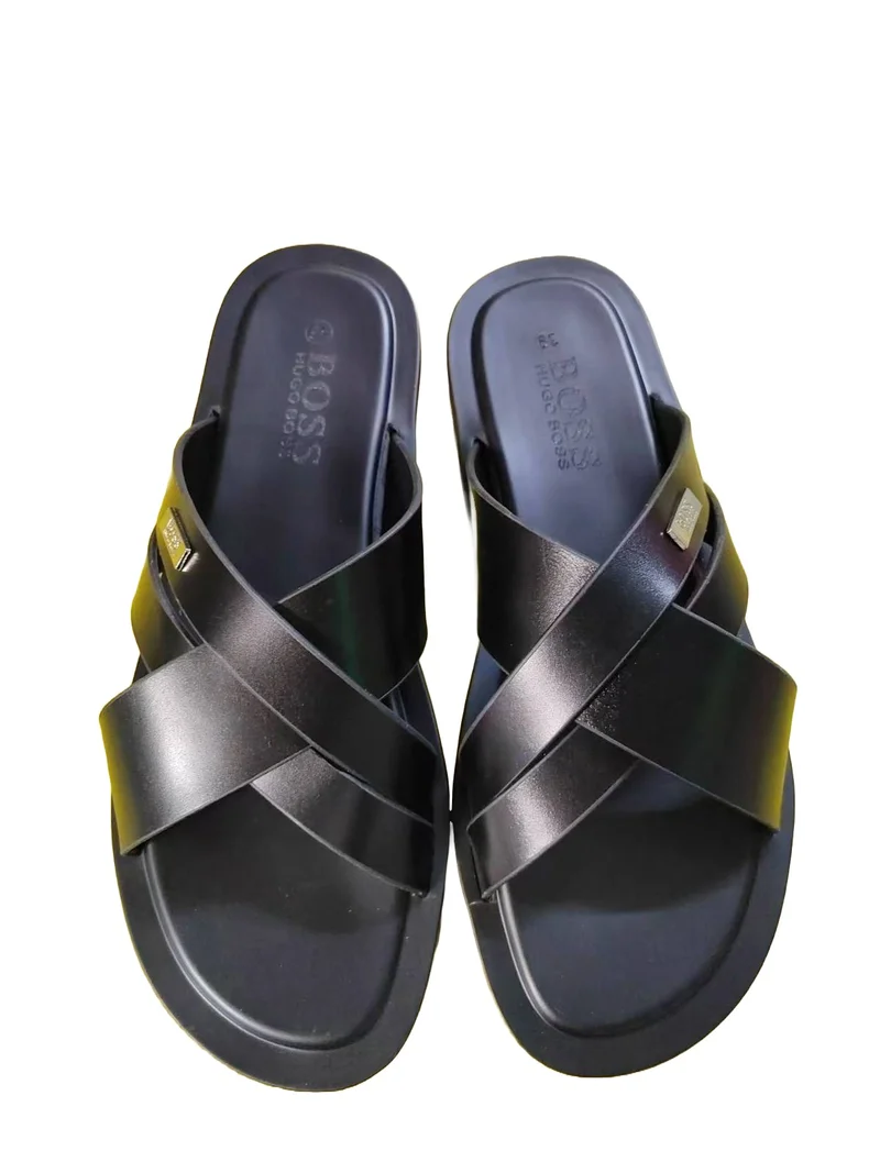 PREMIUM BOSS HUGO CROSSED LEATHER SANDALS